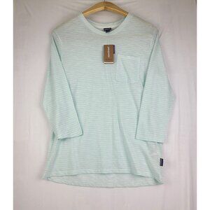 Patagonia Mainstay 3/4 Length Sleeve Top Blue White NWT Women Medium